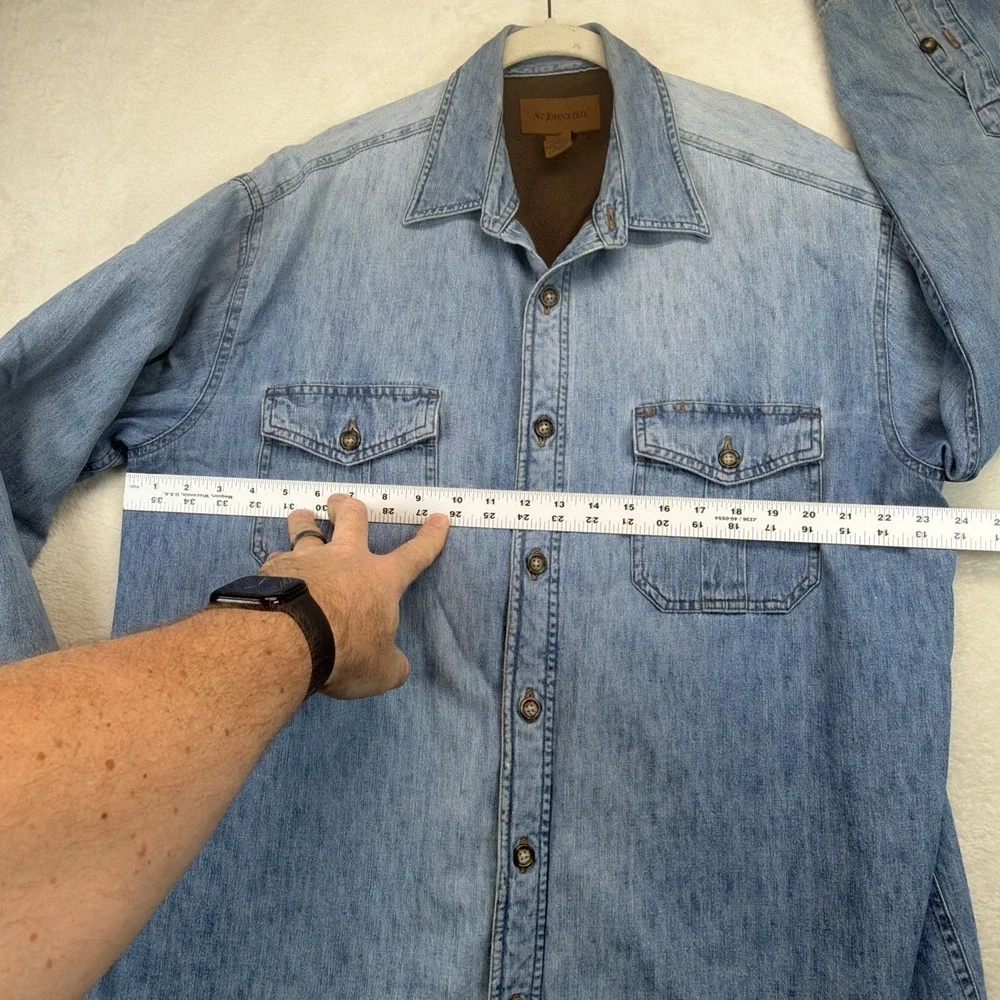 St John's Bay Men's Denim Fleece Lined Shirt Jacket Blue Workwear Large
